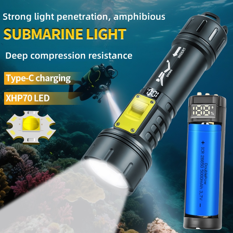 Fishing Light - Nieuwe XHP70 Duikzaklamp IPX8 Waterdichte Digitale