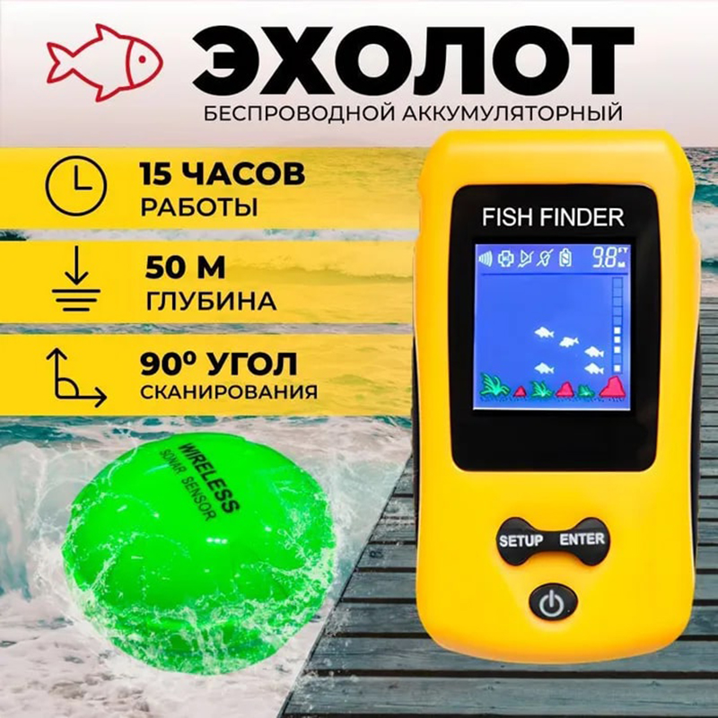 Gloednieuwe kleurrijke draadlo - Fish Finder Transducer recensie en prijs